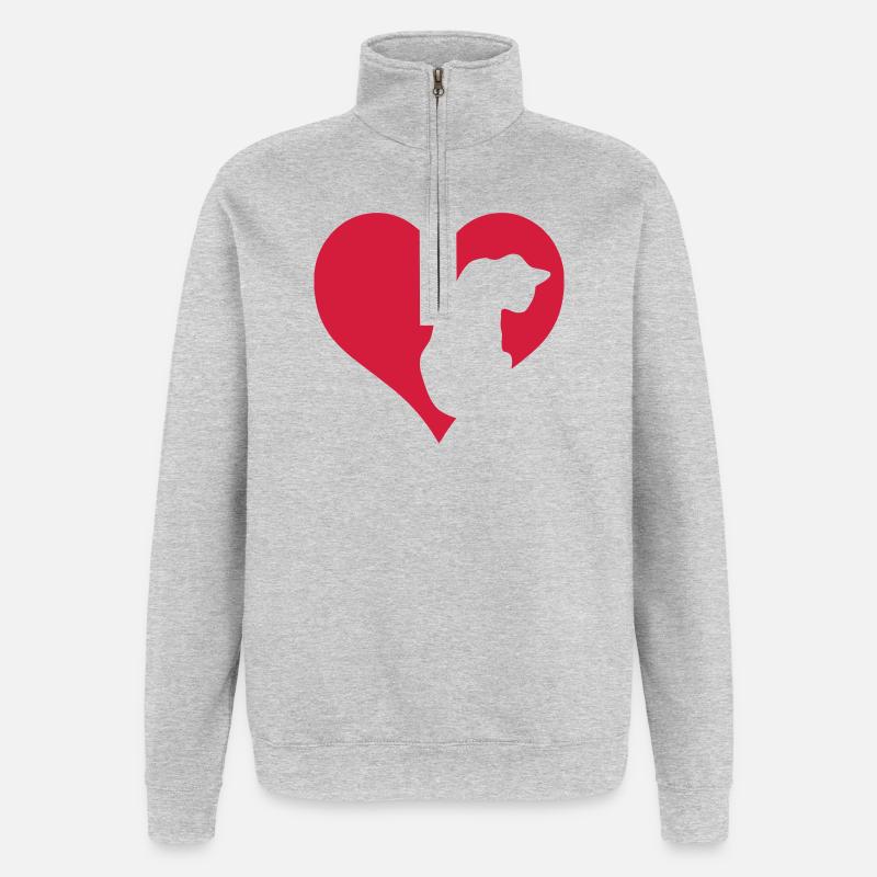 Chat - Sweat à zip 1/4 - gris chiné