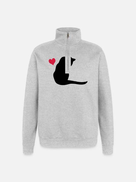 Chat - Sweat à zip 1/4 - gris chiné