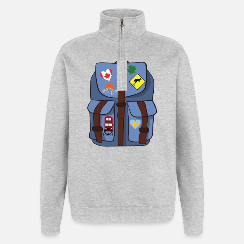 Rucksack - Quarter-Zip-Sweatshirt - Grau meliert