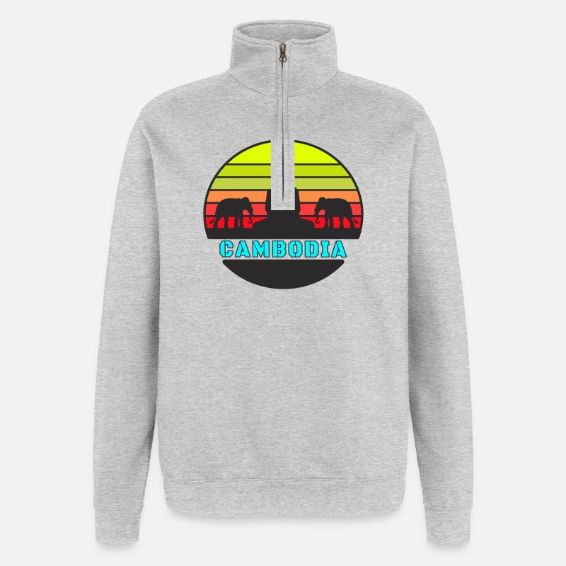 Kambodscha / Buddha / Elefant / Geschenk - Quarter-Zip-Sweatshirt - Grau meliert