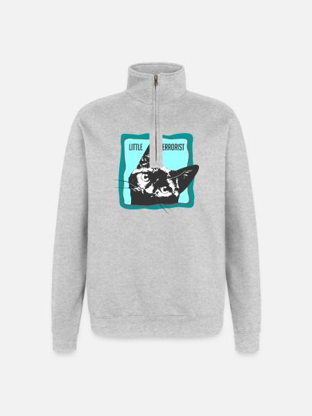 Cat portrait with slogans - Quarter-Zip Sweatshirt - heather grey