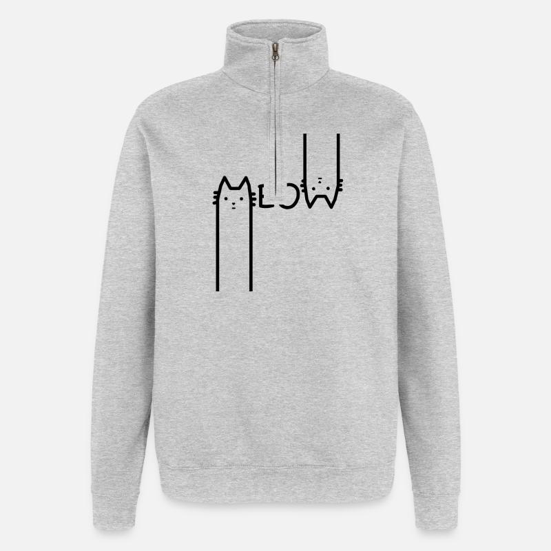 chat - Sweat à zip 1/4 - gris chiné