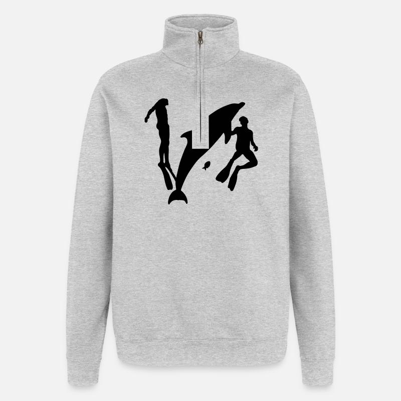 Delfin - Quarter-Zip-Sweatshirt - Grau meliert
