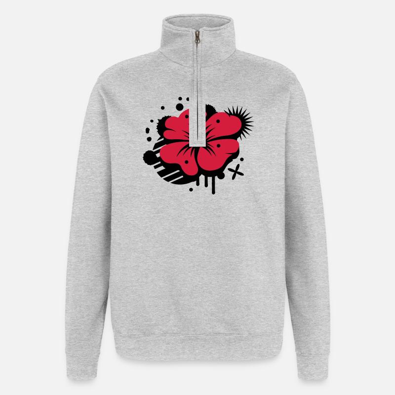 Klatschmohn als Graffiti - Quarter-Zip-Sweatshirt - Grau meliert