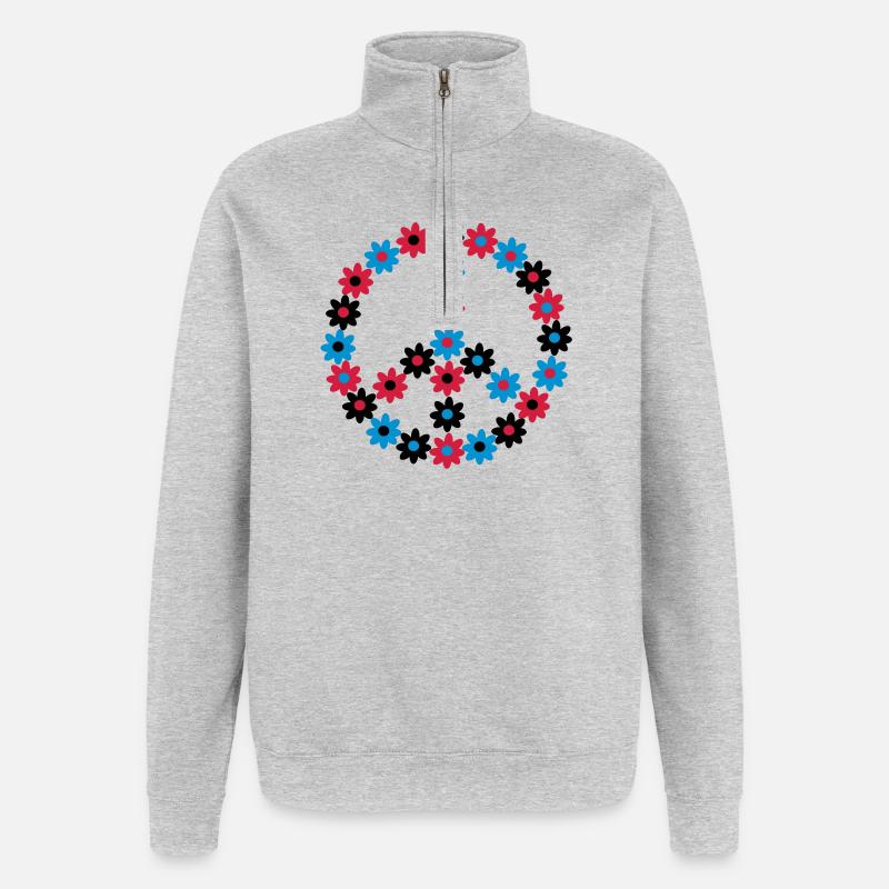 Blumen Friedenszeichen - Quarter-Zip-Sweatshirt - Grau meliert