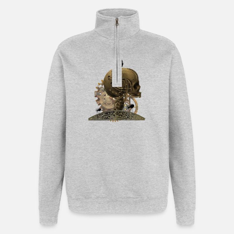 Super schrecklichen technischen Schädel - Quarter-Zip-Sweatshirt - Grau meliert