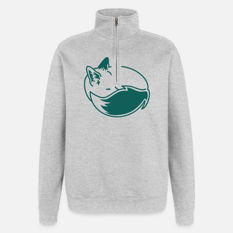 Fuchs eingekuschelt – Kawaii Fox Cartoon Design - Quarter-Zip-Sweatshirt - Grau meliert