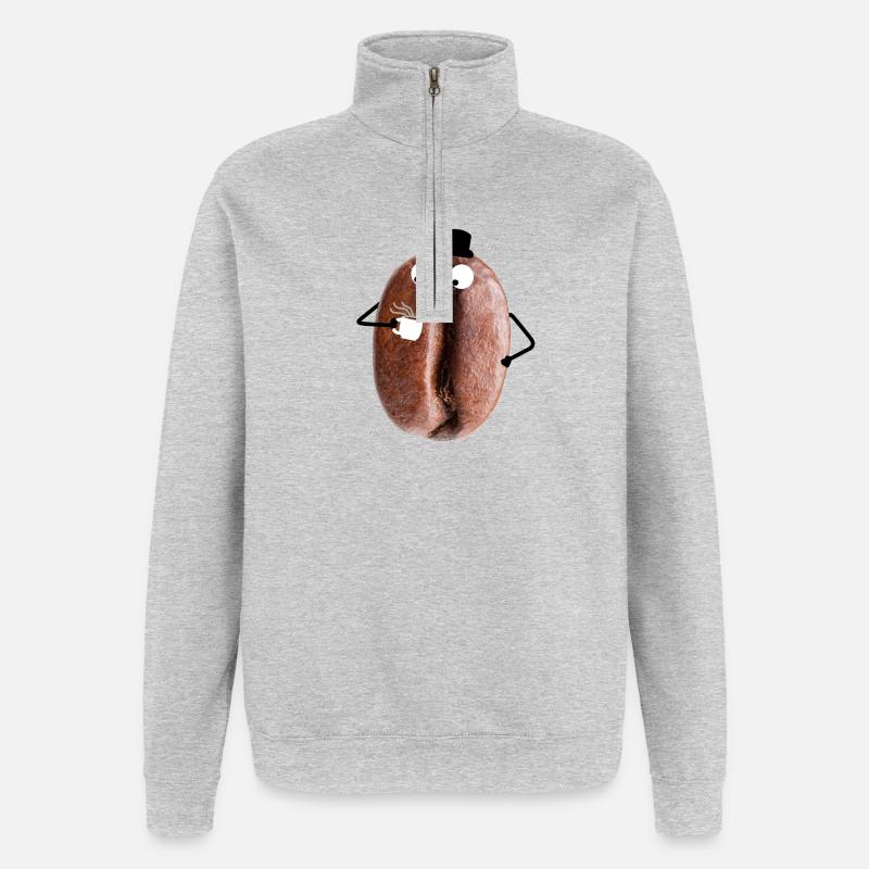 Kaffeebohne mit Gesicht - Quarter-Zip-Sweatshirt - Grau meliert