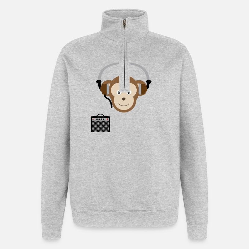 Affe mit Kopfhörern Musik - Quarter-Zip-Sweatshirt - Grau meliert