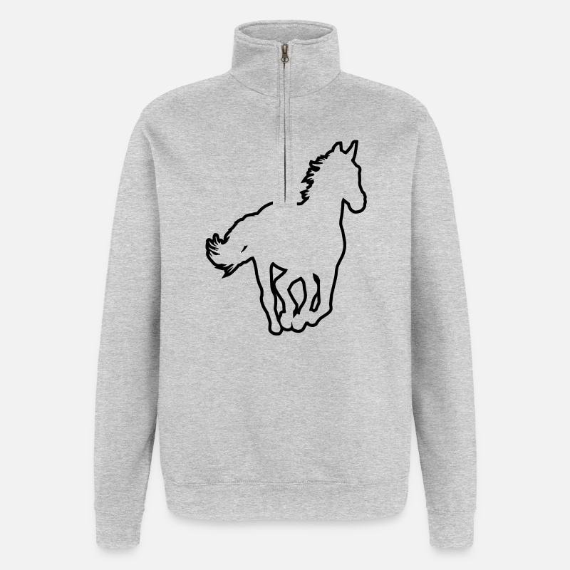 Pferd - Quarter-Zip-Sweatshirt - Grau meliert