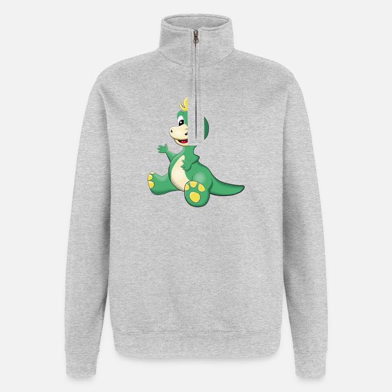 sitzender süßer Dino - Quarter-Zip-Sweatshirt - Grau meliert