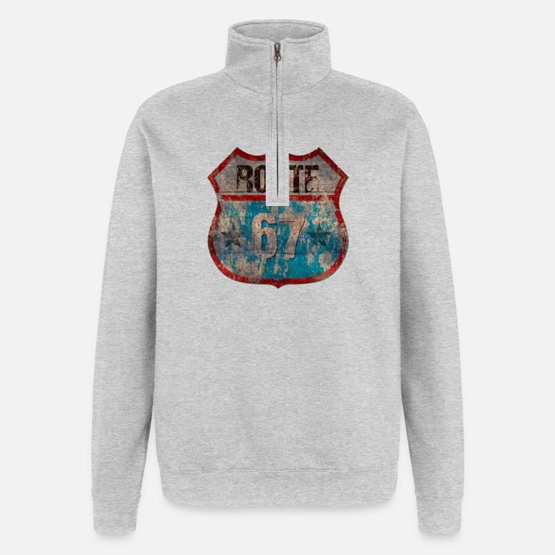 Rustic Route 67 Schild Design - Quarter-Zip-Sweatshirt - Grau meliert