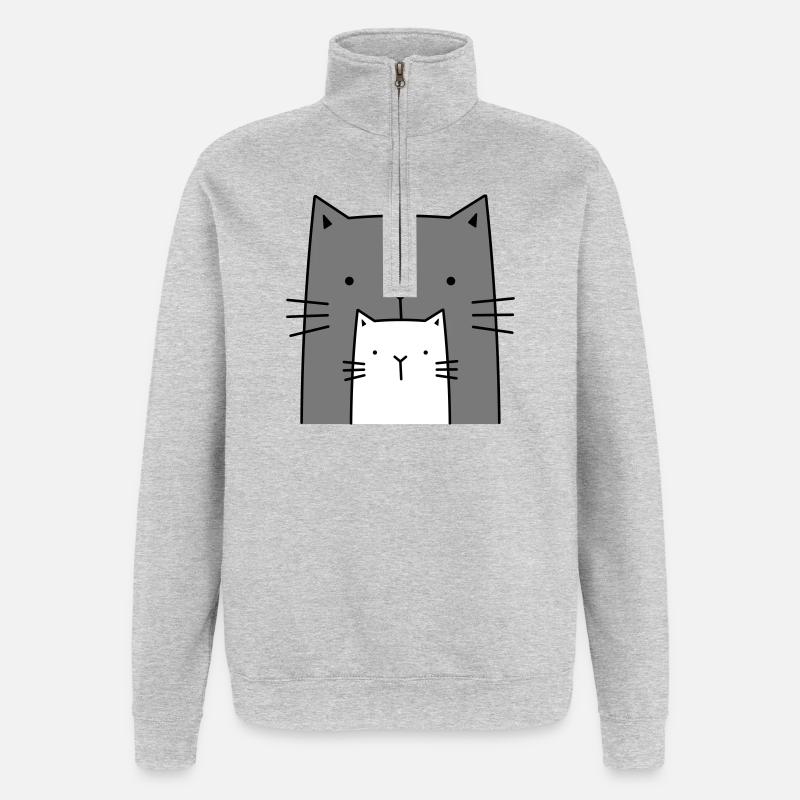 deux chats - grand et petit chat - Sweat à zip 1/4 - gris chiné