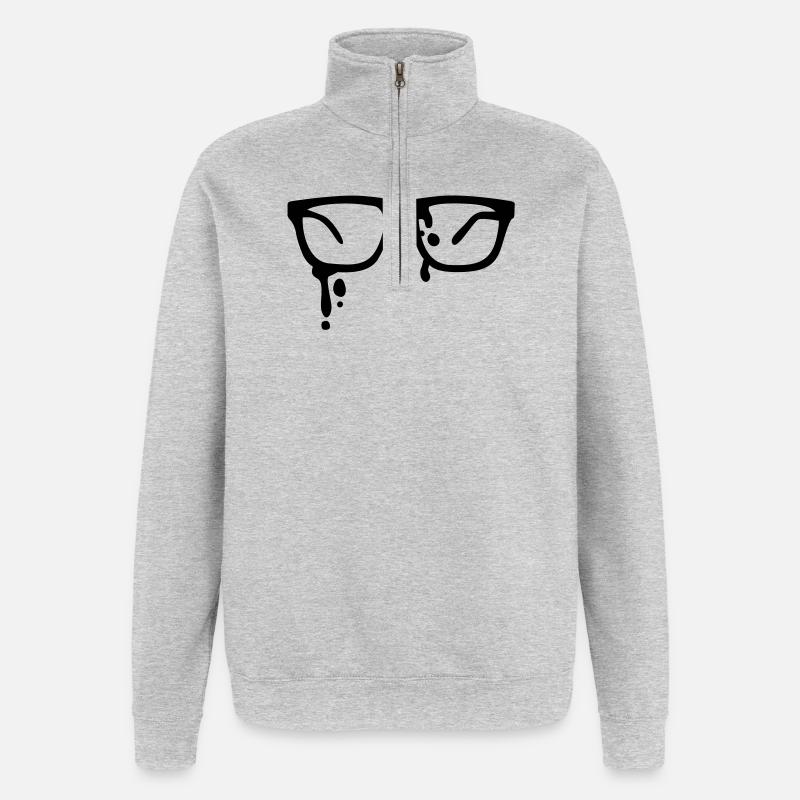 hip brille - glasses - Quarter-Zip-Sweatshirt - Grau meliert