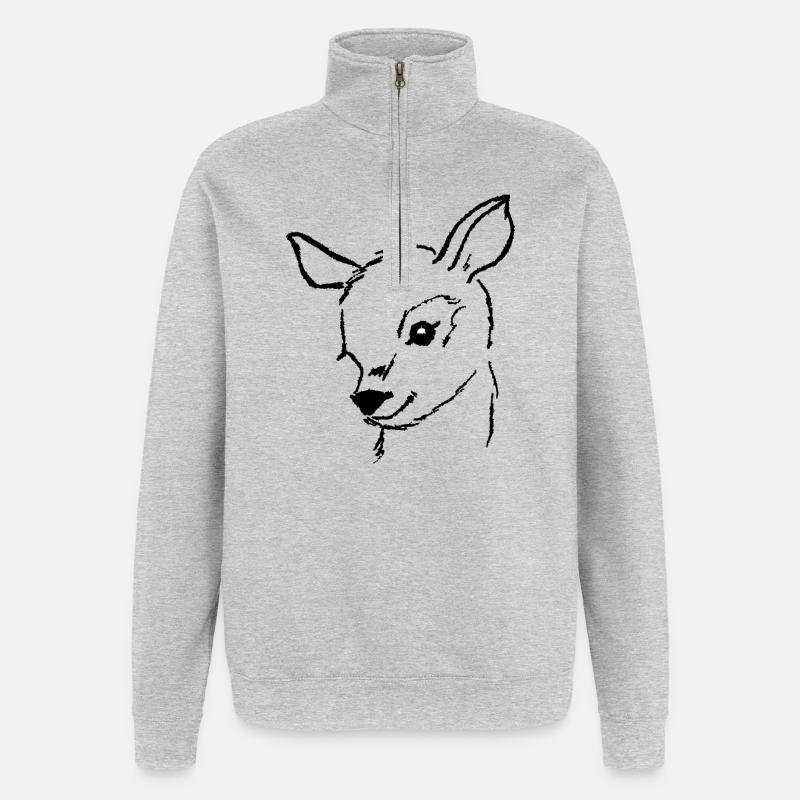 Reh Rehkitz handgemalter Rehkopf - Quarter-Zip-Sweatshirt - Grau meliert