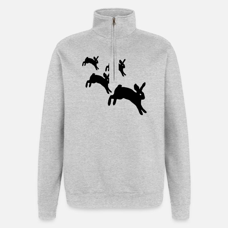 Lapins sautant - Sweat à zip 1/4 - gris chiné