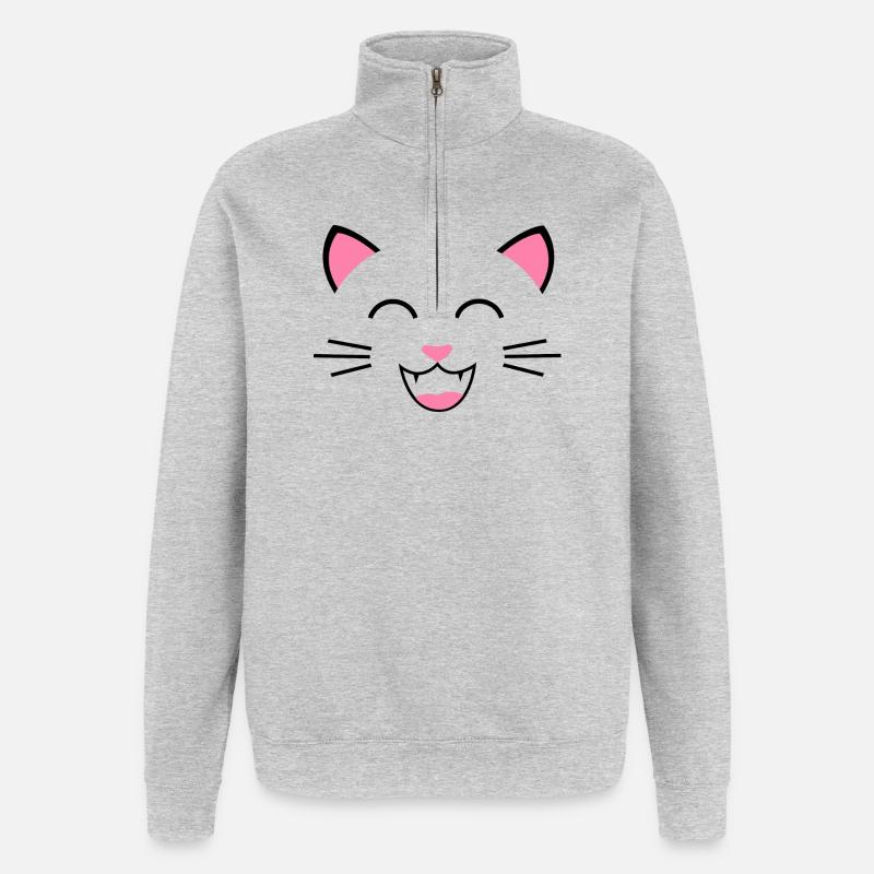 Chat chat - Sweat à zip 1/4 - gris chiné
