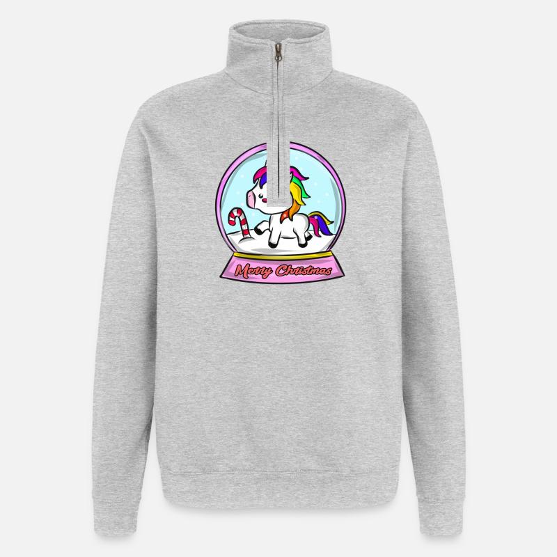 Noël Licorne - Sweat à zip 1/4 - gris chiné