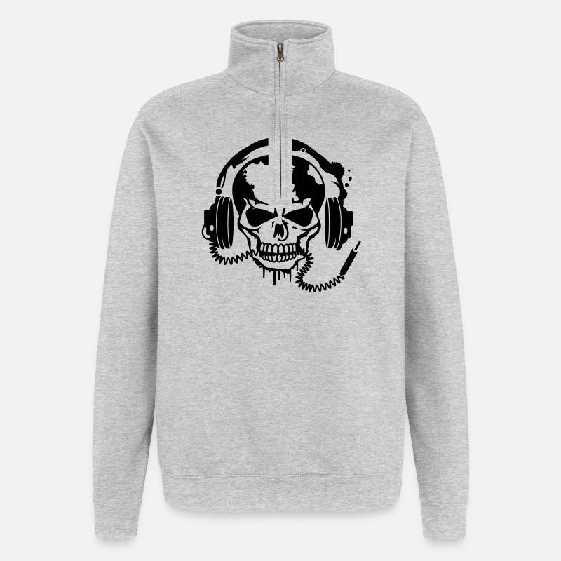 Un crâne avec un casque - Sweat à zip 1/4 - gris chiné