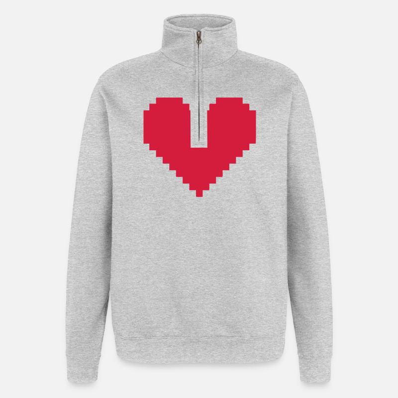 coeur pixel - Sweat à zip 1/4 - gris chiné