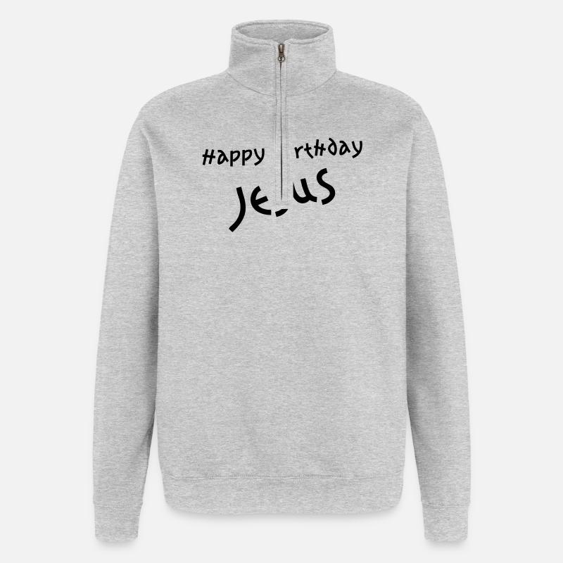 Jésus de joyeux anniversaire - Sweat à zip 1/4 - gris chiné
