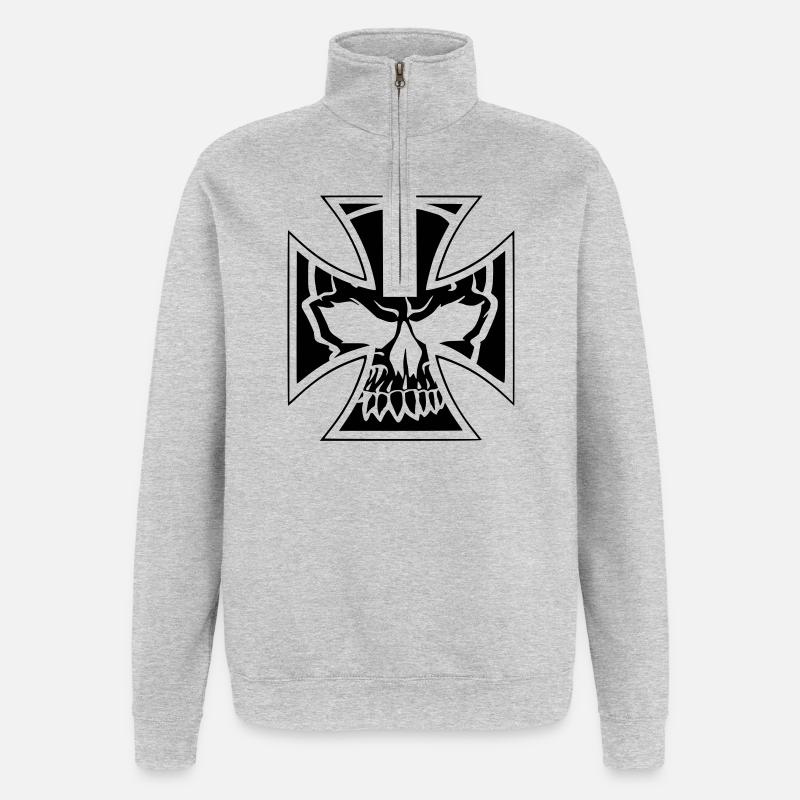 skull7 - Quarter-Zip-Sweatshirt - Grau meliert