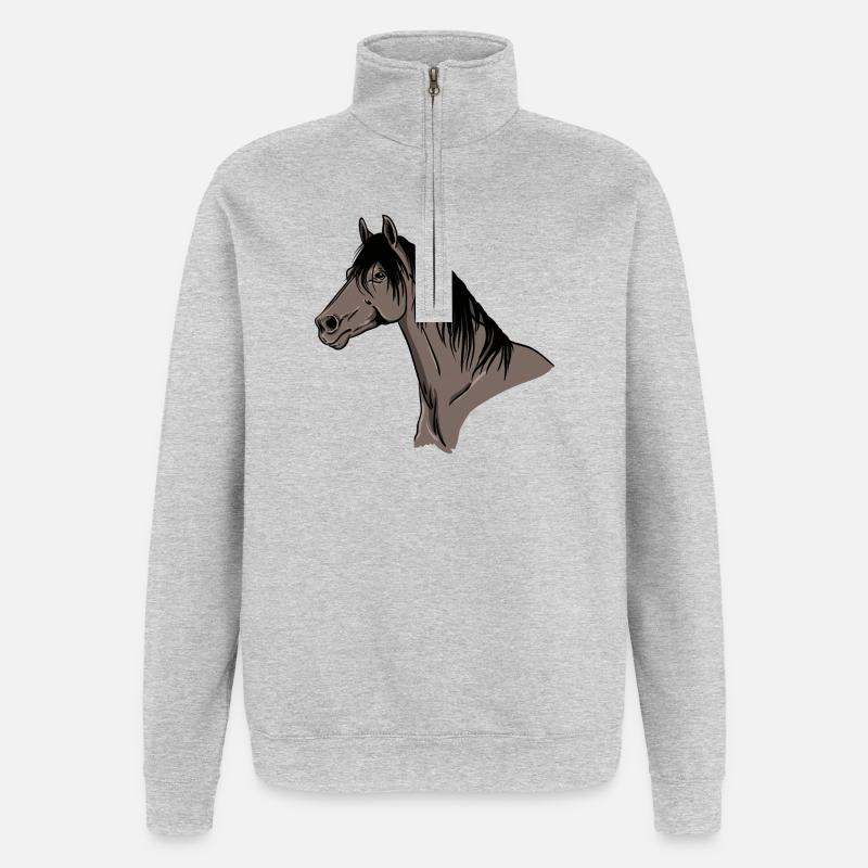 Pferd - Quarter-Zip-Sweatshirt - Grau meliert