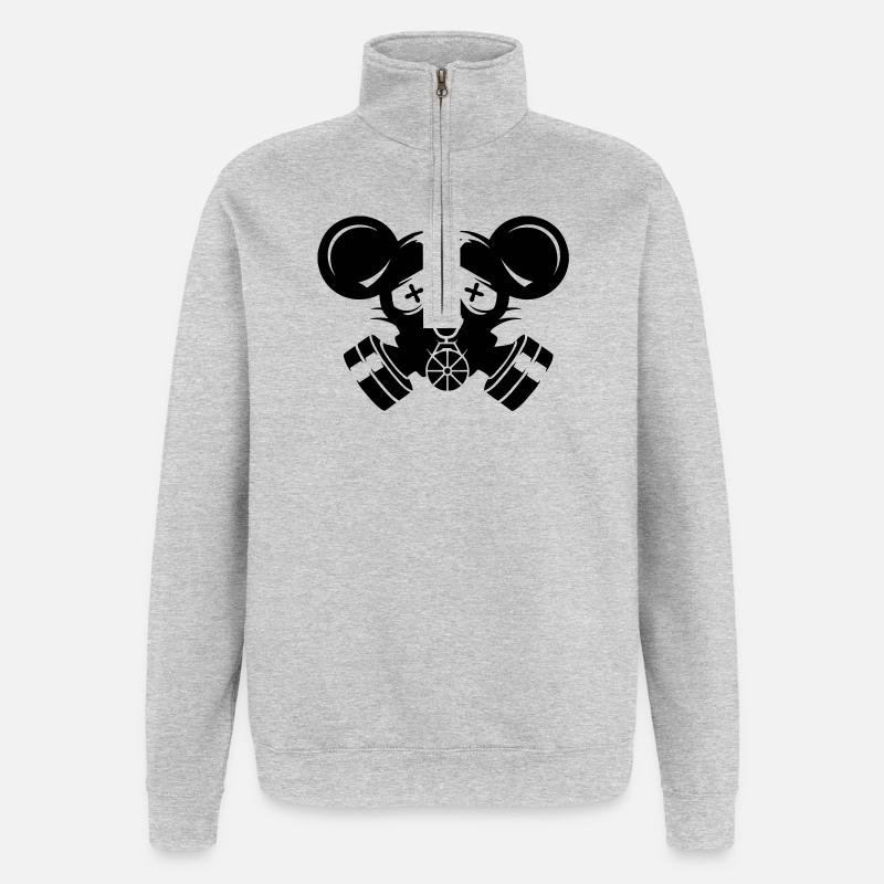 coole Gasmaske mit Mäuseohren - Quarter-Zip-Sweatshirt - Grau meliert