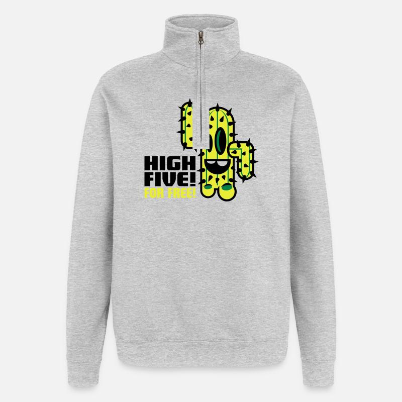 cactus comique - Sweat à zip 1/4 - gris chiné