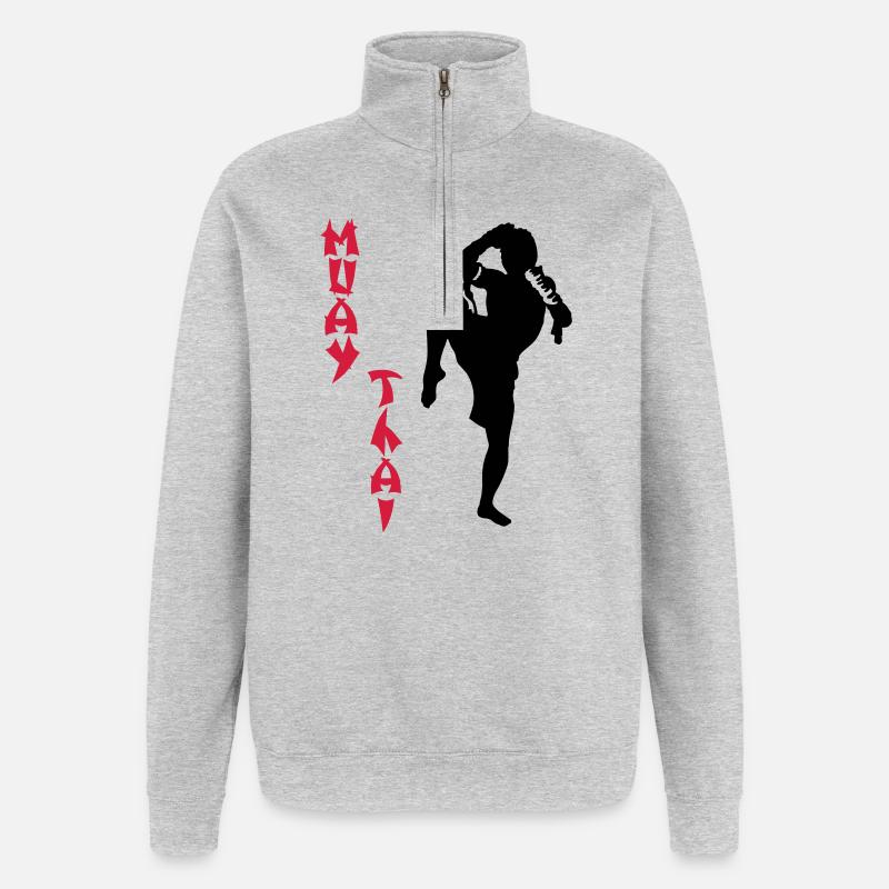 Muay Thai - Quarter-Zip-Sweatshirt - Grau meliert