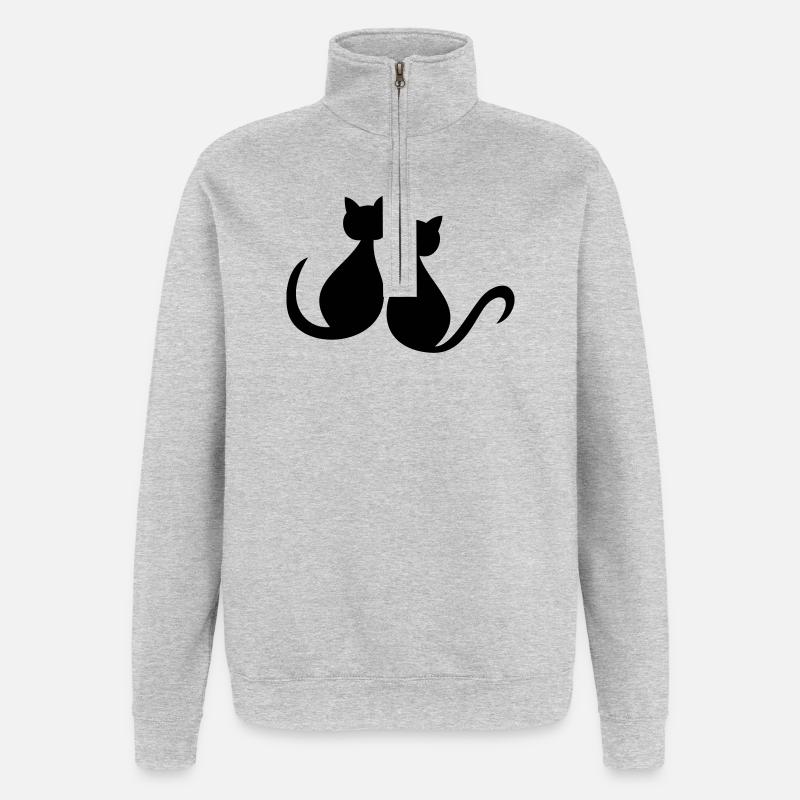 Les chats adorent la Saint-Valentin - Sweat à zip 1/4 - gris chiné