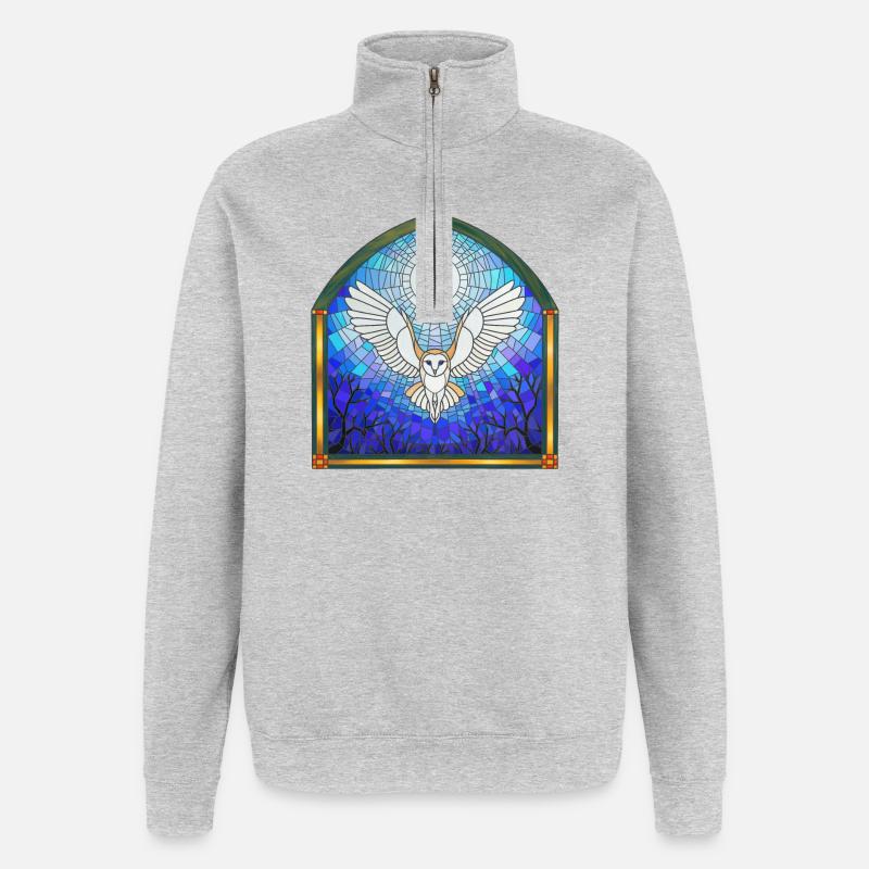 Eule und Mond - Quarter-Zip-Sweatshirt - Grau meliert