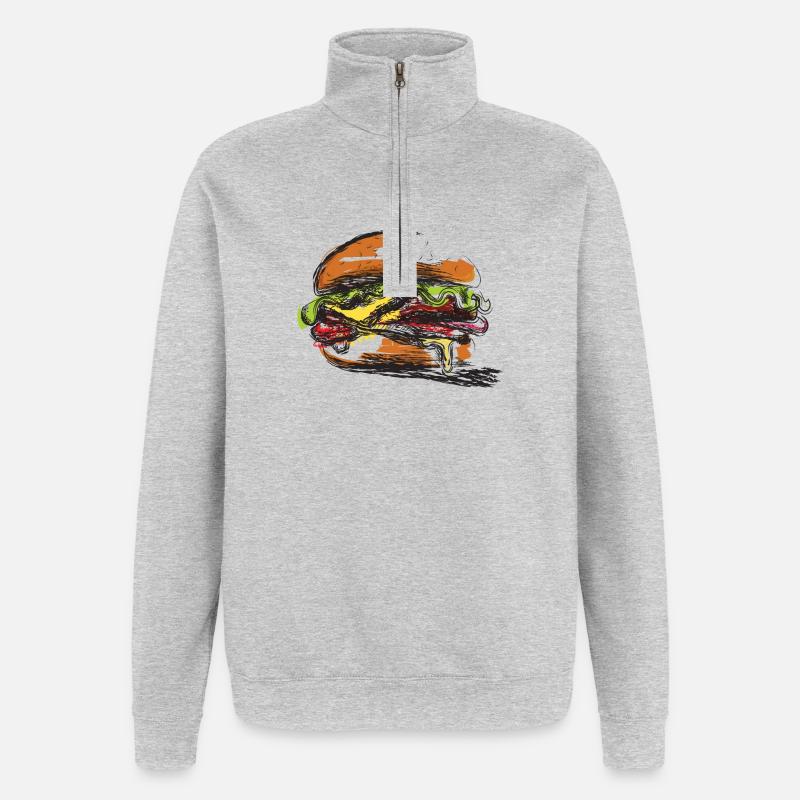 Affiche sandwich farci au hamburger - Sweat à zip 1/4 - gris chiné