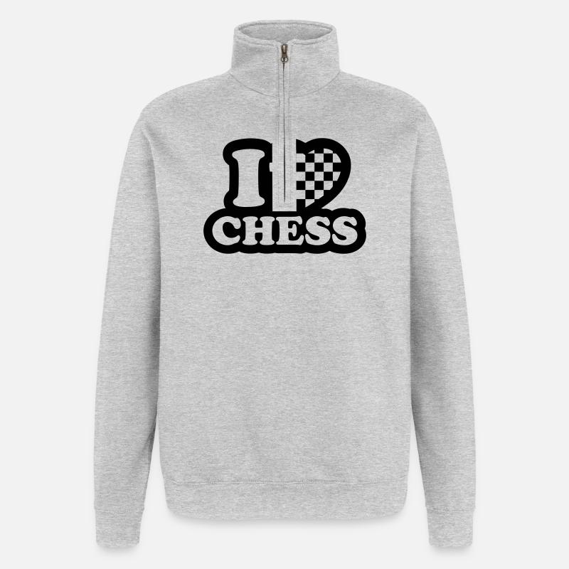 I love chess - J'aime échecs - Sweat à zip 1/4 - gris chiné