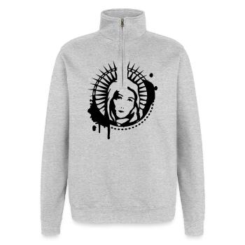 Maria Portrait Graffiti Schablone - Quarter-Zip-Sweatshirt - Grau meliert - Vorne - AI Model Female 172 light (172cm) & AI Model Male 178 dark (178cm)