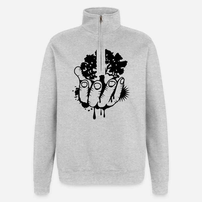 Ein Baum in einer Hand - Quarter-Zip-Sweatshirt - Grau meliert