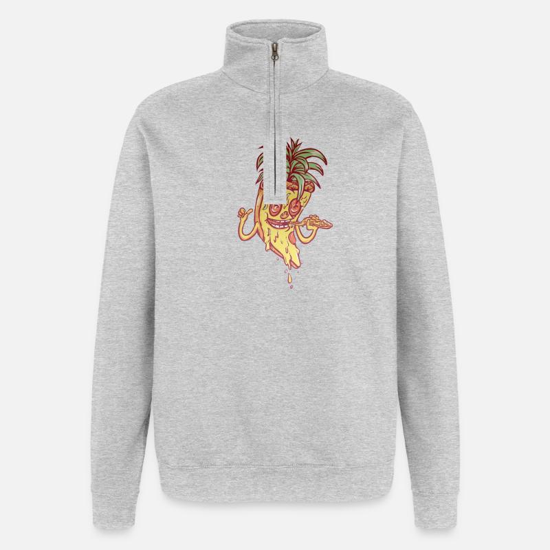 Funky Maskottchen-Ananaspizza - Quarter-Zip-Sweatshirt - Grau meliert