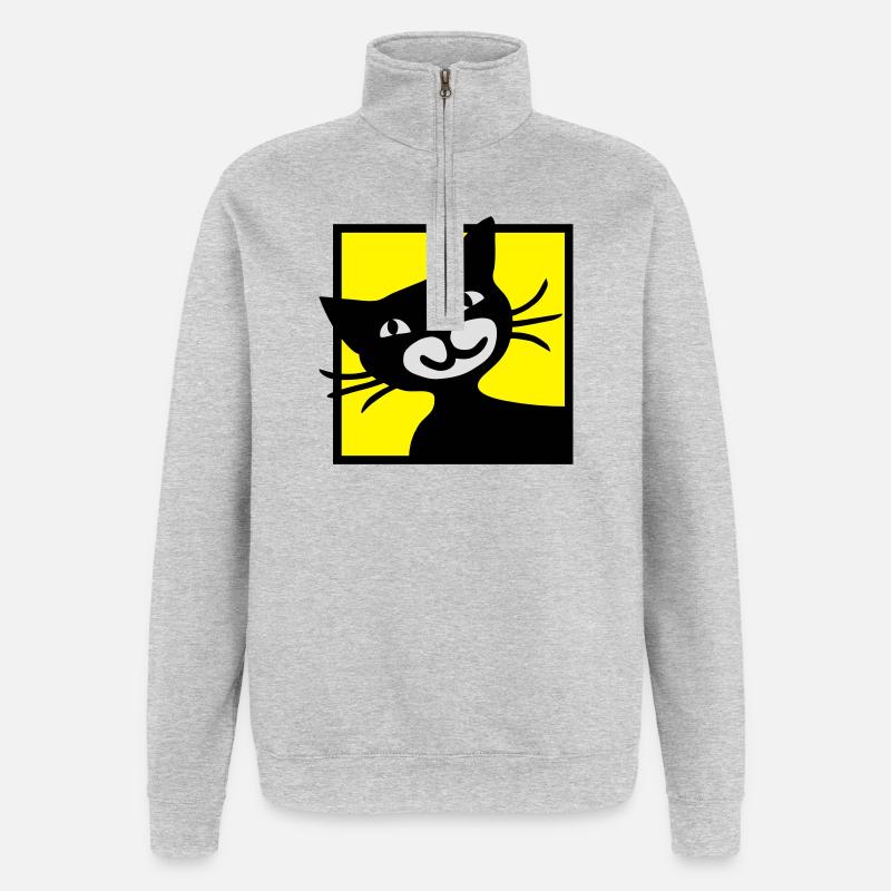 Chat - Sweat à zip 1/4 - gris chiné