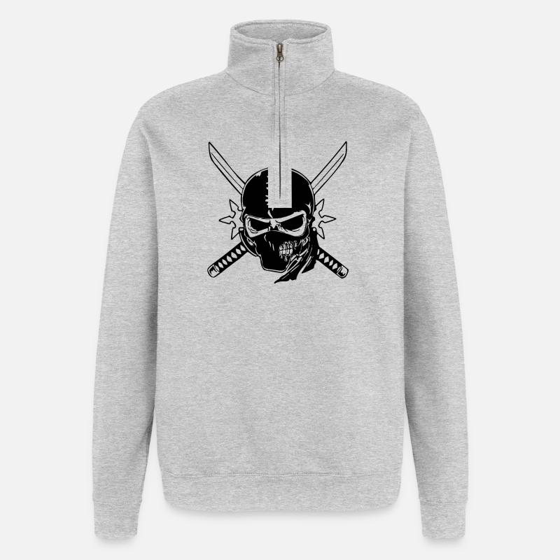 ninja skull - Sweat à zip 1/4 - gris chiné