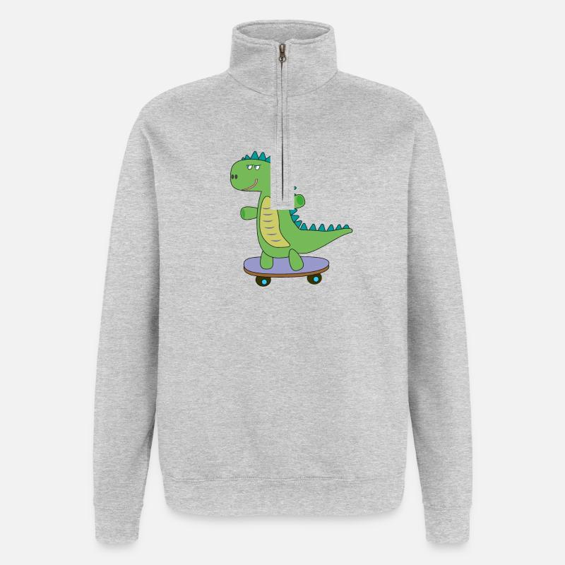 Søde dino skateboard, dinosaur, skøjteløb børn - Sweatshirt med 1/4 lynlås - grå meleret