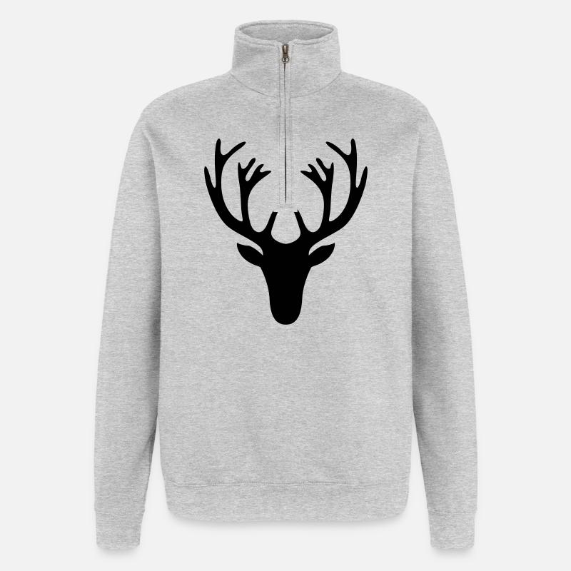 Hirschgeweih - Quarter-Zip-Sweatshirt - Grau meliert