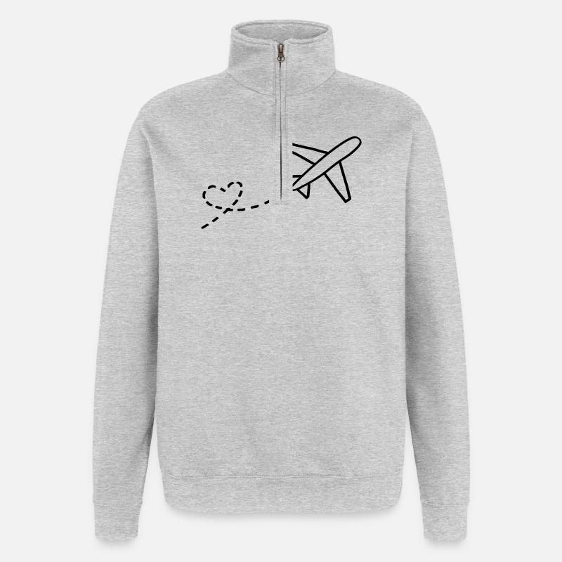 Herz und Flugzeug - Quarter-Zip-Sweatshirt - Grau meliert