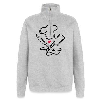Chapeau de chef de cuisine chef cuisinier couteau infinity icon - Sweat à zip 1/4 - gris chiné - Devant - AI Model Female 172 light (172cm) & AI Model Male 178 dark (178cm)