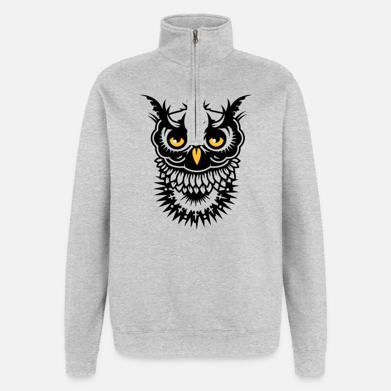 Gesicht einer Eule - Quarter-Zip-Sweatshirt - Grau meliert