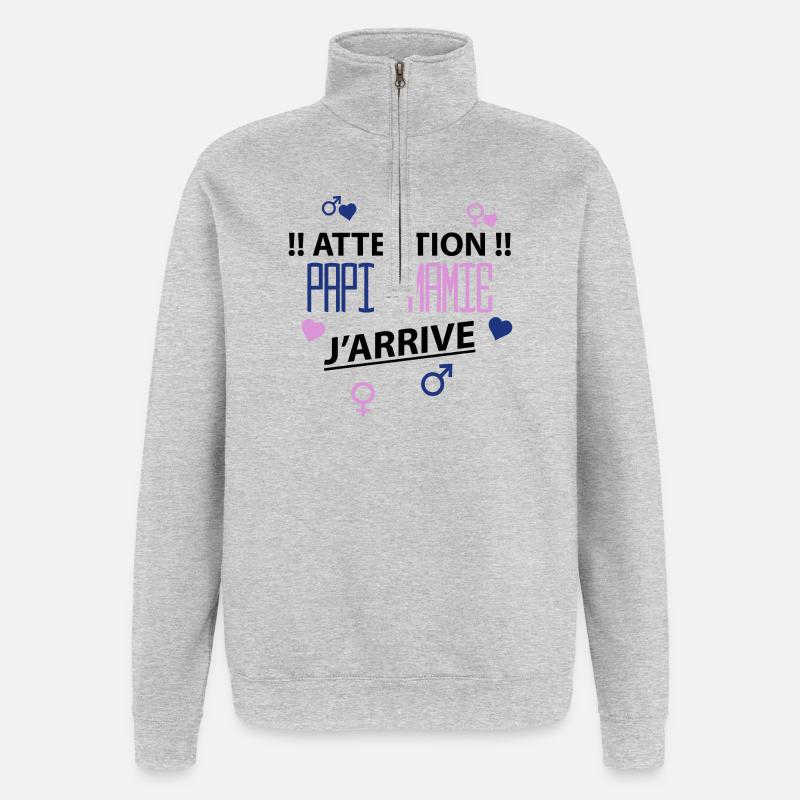 papi mamie j'arrive - Sweat à zip 1/4 - gris chiné