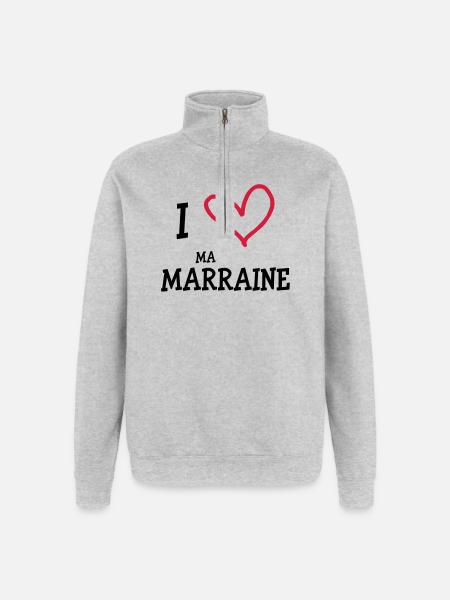 I Love ma Marraine - Sweat à zip 1/4 - gris chiné
