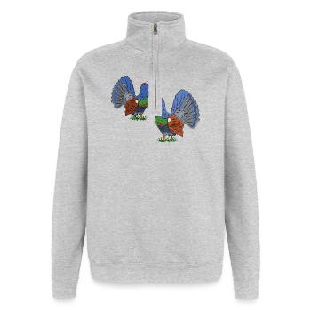 Faszinierende Auerhahn-Duo-Illustration - Quarter-Zip-Sweatshirt - Grau meliert - Vorne - AI Model Female 172 light (172cm) & AI Model Male 178 dark (178cm)