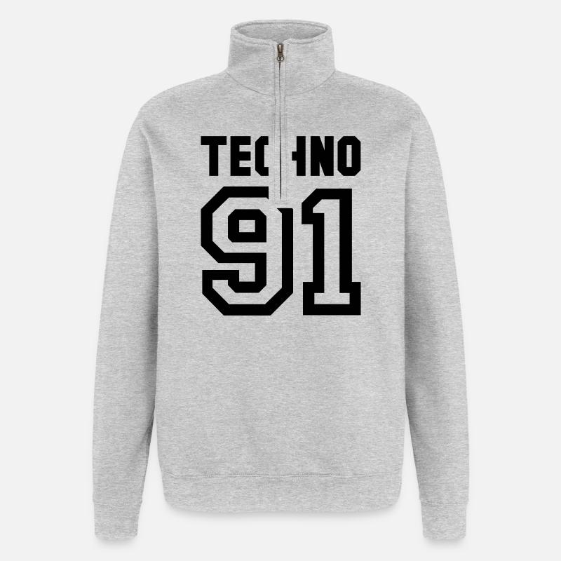 TECHNO Rave Techno 90s 90s - Sweat à zip 1/4 - gris chiné