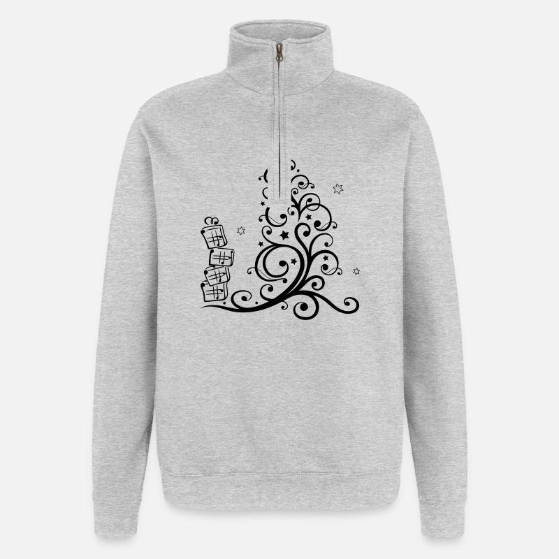 Weihnachtsbaum mit Geschenken und Sternen - Quarter-Zip-Sweatshirt - Grau meliert