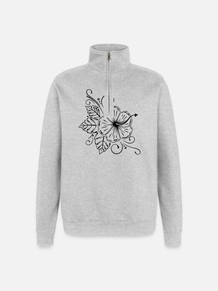 Large hibiscus flower with leaves. - Quarter-Zip Sweatshirt - heather grey